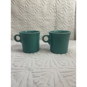 Set 2 Fiesta Ware Coffee Mugs Teal HLC USA Fiestaware Cups
